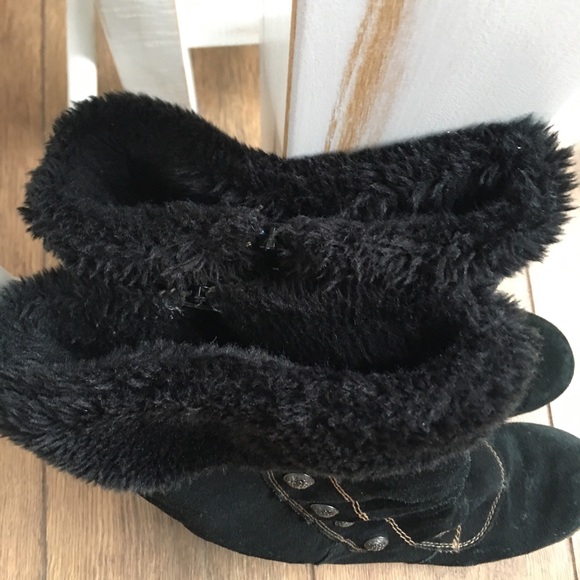 Black Suede Women's Boots with Button Detail - Picture 3 of 11